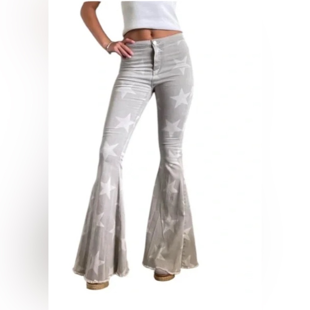 Altar'd State Gray Flare Jeans With Stars, Size S